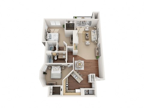 Floor plan for 2 beds, 2 baths, 1108 sqft